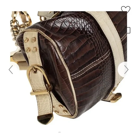 Vintage Versace Brown/Cream Croc EmbossedLeather Madonna Satchel NWT - Picture 11 of 12